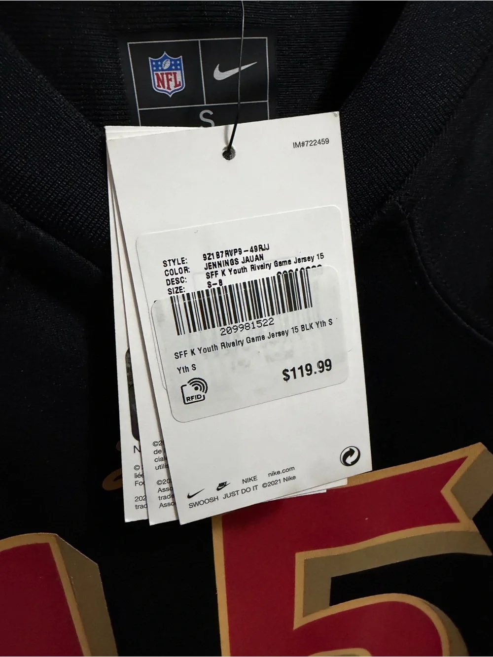 Nike Jauan Jennings #15 49ers Rivalry Jersey Youth Small Black NWT